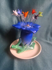 Lauscha Glas - 6 Cocktailspießer, Glaskennung Blumen in Blumenständer DDR (5-25