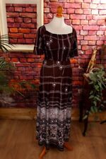 Vintage 70s Boho Hippie Maikleid Kleid lang braun Muster Stretch Schlager S M