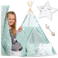 Tipi Zelt Spielzelt Baumwolle Kinderzelt mit Kissen Matte Lichterkette Nukido