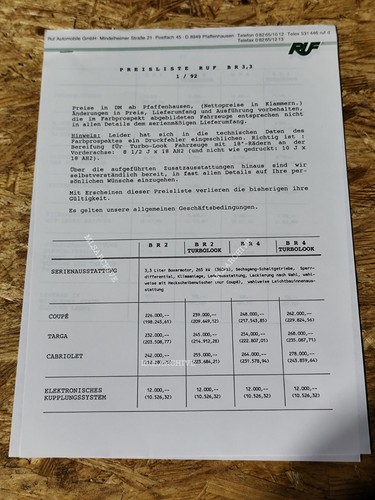 Ruf porsche preisliste 1992 - ruf,