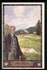 Künstler-AK Peter Rosegger, Portrait des gealterten Dichters unter einem Bauern 