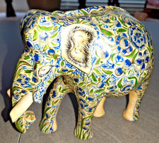 Indischer Elefant aus Keramik handbemalt Elefantenfigur Deko Blumenmuster