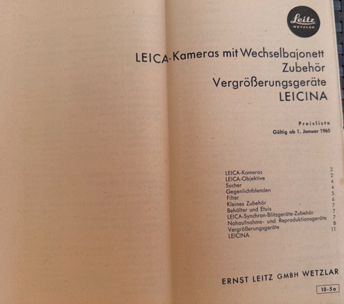 A1354 leica preisliste 1965 - ,