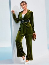 Damen Samt Hosenanzug  Grün