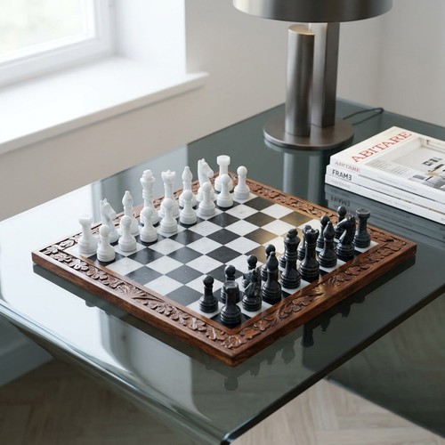 Elegantes schachset holzrand - elegantes, schachset: