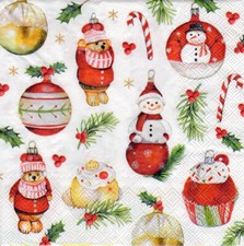 3 Servietten ~ Weihnachten, Baumschmuk, Teddybär, Schneeman, Cupcake ~ 33x33