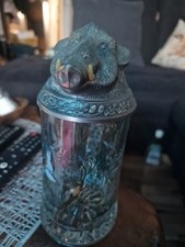 Bierkrug - Glas -  BMF mit Zinndeckel Eberkopf - ca. 0,5 L