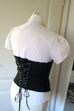 miederbluse bluse shirt XL 42-44 schwarz weiß kurzarm stretch sexy sekretärin