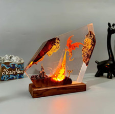 Epoxid Harzlampe Drache | LED Lampe Feuer Szene | Handgemacht