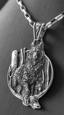 Wolf Fenrir Anhänger Edelstahl Kette Wikinger Jäger Herren Schmuck Biker 227B