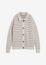 Ajour-Strickjacke mit Polokragen Gr. 52/54 Steingrau Langarm Casual-Jacke Neu