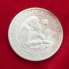 10 Dollars Somalia, 2002, The African Monkey, 1 Oz Silber, Original