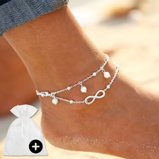 Fußkettchen Fußkette Fußschmuck Fußband Infinity Weiß Perlen Silber Damen