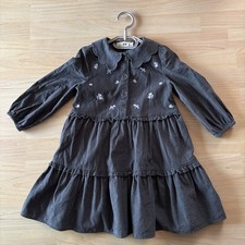Kleid Cord Mädchen 104, grau mit Blumen, wie!