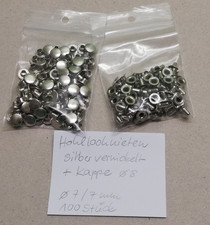 Hohllochnieten, silber vernickelt, 7/7 mm + Kappe 8mm,  100 Stück