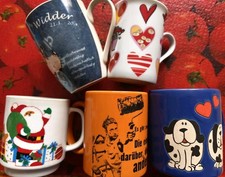 5x verschiedene Kaffeetassen Becher Tasse Hornbach Weihnacht Widder Hund 
