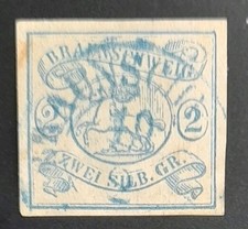 Briefmarke Braunschweig 1852 NR 2 seltene vollrandig gestempelt Luxus 350€ Mi !
