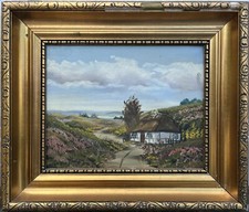 Impressionist Weite Sommerlandschaft mit Bauernkate Ölbild 1924 datiert 