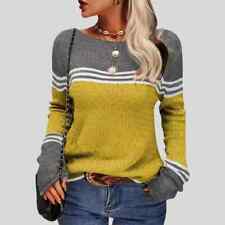 Damen Farbblock Pullover Strickpullover Herbst Sweater Pulli Oberteile