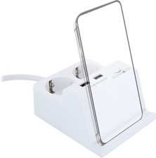 Tischsteckdose 2fach Mehrfachsteckdose USB Smartphone Halter Handy Büro weiß