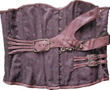 Damen Korsett Corsage Bustier Steampunk Lederoptik Matt Braun Akzente Gr. XXL