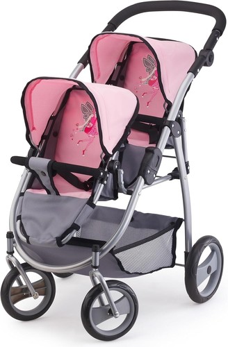 Puppenwagen twin grau rosa fee - puppenwagen,