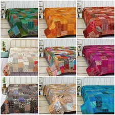 Indische Handarbeit Vintage Seide Patchwork Kantha Tagesdecke Quilt...
