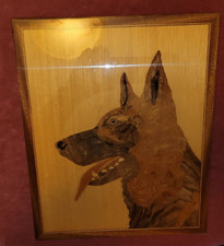 DDR - Kunstgewerbe - Intarsien - Holzkunst - Hund