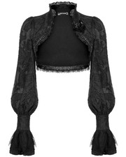 Dark In Love Barock Gothic Blumen Jacquard Bolero Shrug Top Schwarz Rose Brosche