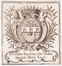Exlibris Vigier Abbe Bonlieu religieux Limousin blason bookplate gravure 18e