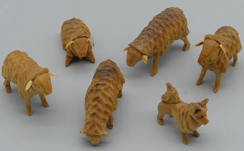 6tlg holzfigur schaf hund - holzfigur, +
