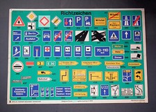 Um 1970: Fahrschul Lehrtafel 60 x 86 cm „Richtzeichen“ Werner Degener Vlg.