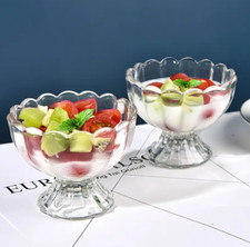 6 x Eisbecher Glas Dessertschalen Stiel Fuß Kleinigkeit Pudding Gläser