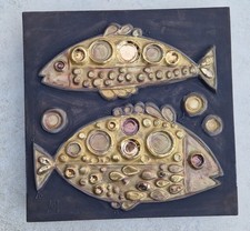 Rosenthal Wandkeramik Wandplatte  2 Fische gold Renate Rhein 9022 60er 70er