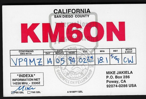 Qsl radio card km6on - qsl, card"km6on,mike