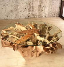 Wurzelholz Tisch 80x80 Amazonas Teak Couchtisch Wohnzimmertisch Holz Massiv Rund