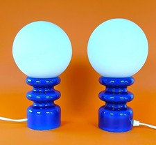 2x ZALLONI Nacht-Tischlampe Blau Kugel-Lampe Milch-Glas Space 60/70er Vintage