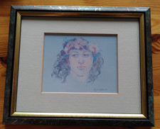 Pegge Hopper Hawaii indigene Native Frau Portrait Kreide Zeichnung Malerei Bild