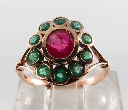 9ct roségold rubin smaragd - 9ct,