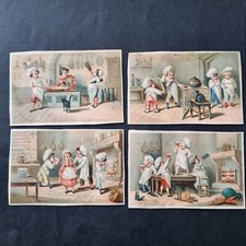 4 alte Chromos Katze in der Küche 19. Jh. Schrott 19. Jh.