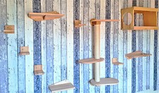 Katzen Kletterpark 10teilig Wandkratzbaum Haus Spielplatz Catwalk Buche CS