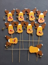 10 Holzstecker Elch mit Glöckchen beidseitig bemalt Weihnachten unbenutzt