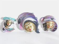 3x original seltene Venezianische Faschingsmasken Keramik Wandmasken Raritäten