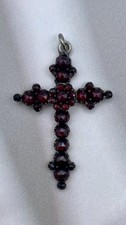 Antik Kreuz Anhänger Granatschmuck Granat Steine Rosenschliff Silber Geprüft 