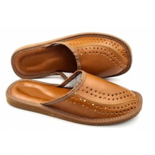 Herren Hausschuhe Leder Echtleder Pantoffeln Latschen Schlappen Braun Gr. 40-46