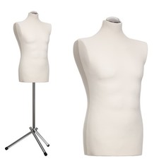 Schneiderpuppe Schaufensterpuppe männlich, Überzug creme, Dreibein + Kappe Chrom