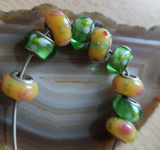 Glass Beads 925 Yellow Pink