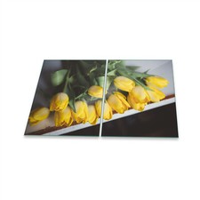 Herdabdeckplatte Ceran 2-Teilig 2x40x52 Blumen Gelb Abdeckung Spritzschutz Glas