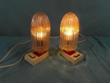 Paar Tischlampen Design 70-er Kunststoff Strukturglas Vintage Nachtlampe 13b2