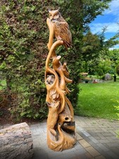 Große Holz Figur Garten Eule Dachs Waschbär Fuchs Eiche Deko Geschenk Geburtstag
